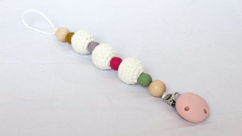 Pacifier clip pink- handmade